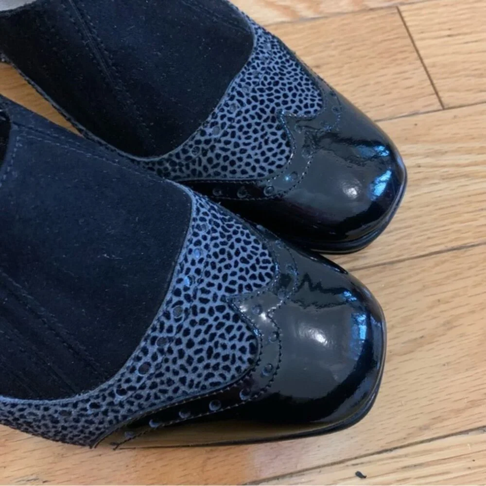 Italian Made Black and Grey Women's Wedge Comfort Shoes - Picture 2 of 4
